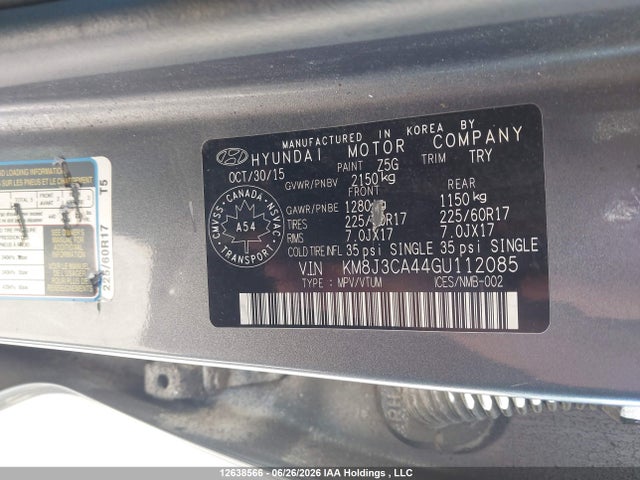 2016 Hyundai Tucson Premium მანქანა იყიდება აუქციონზე, vin: KM8J3CA44GU112085, აუქციონის ნომერი: 12638566