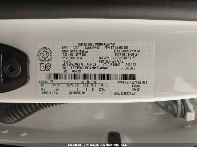 Продажа на аукционе авто 2022 Ford F-150 Xlt, vin: 1FTEW1EP4NKF30841, номер лота: 12638569