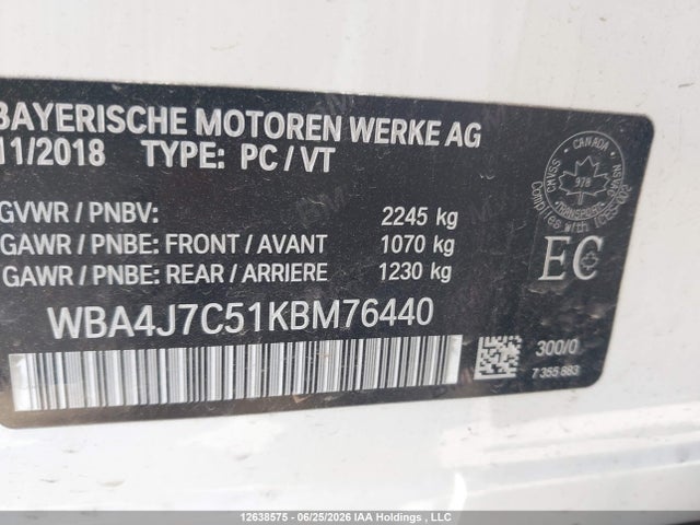 Продажа на аукционе авто 2019 Bmw 440i Gran Coupe Xdrive, vin: WBA4J7C51KBM76440, номер лота: 12638575
