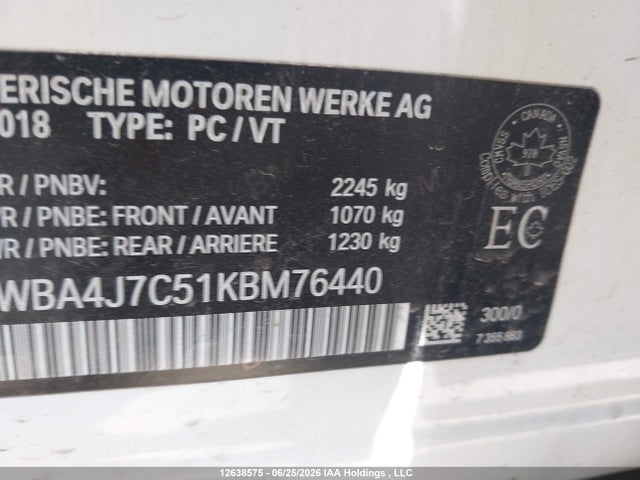 Продажа на аукционе авто 2019 Bmw 440i Gran Coupe Xdrive, vin: WBA4J7C51KBM76440, номер лота: 12638575