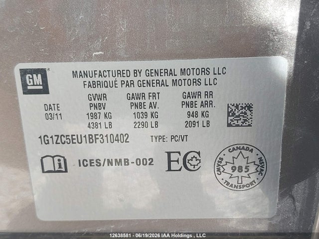 Aukcja sprzedaży 2011 Chevrolet Malibu 1lt, vin: 1G1ZC5EU1BF310402, numer aukcji: 12638581