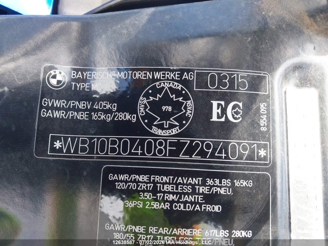 Продажа на аукционе авто 2015 Bmw F800 R, vin: WB10B0408FZ294091, номер лота: 12638587