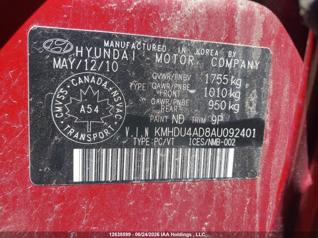 Aukcja sprzedaży 2010 Hyundai Elantra Gls, vin: KMHDU4AD8AU092401, numer aukcji: 12638599