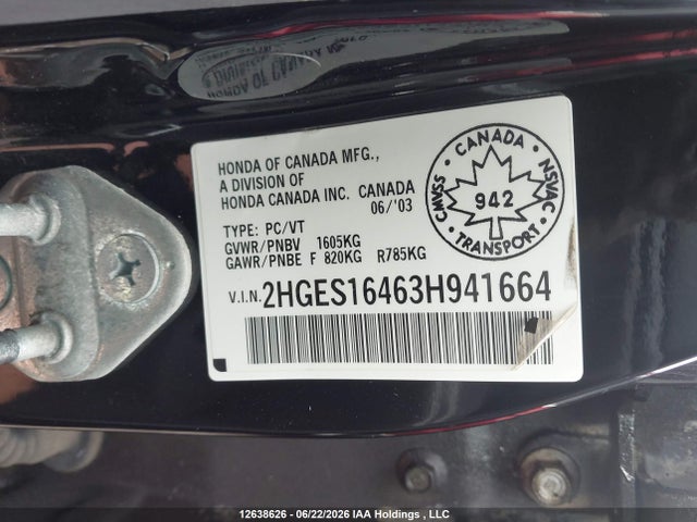 Продажа на аукционе авто 2003 Honda Civic Dx-g, vin: 2HGES16463H941664, номер лота: 12638626