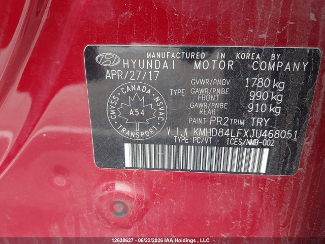12638627 :رقم المزاد ، KMHD84LFXJU468051 vin ، 2018 Hyundai Elantra Gl مزاد بيع