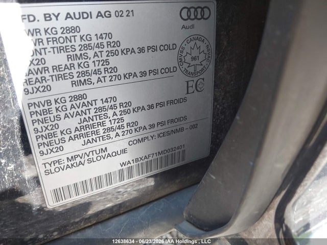 Продажа на аукционе авто 2021 Audi Q7 55 Komfort, vin: WA1BXAF71MD032401, номер лота: 12638634