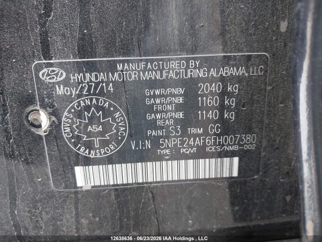 Hyundai SONATA SE 2015 5NPE24AF6FH007380 Image 9