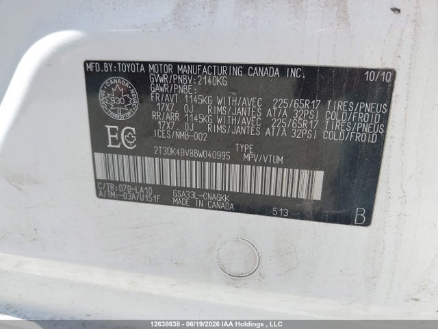 2011 Toyota Rav4 Limited მანქანა იყიდება აუქციონზე, vin: 2T3DK4DV8BW040995, აუქციონის ნომერი: 12638638