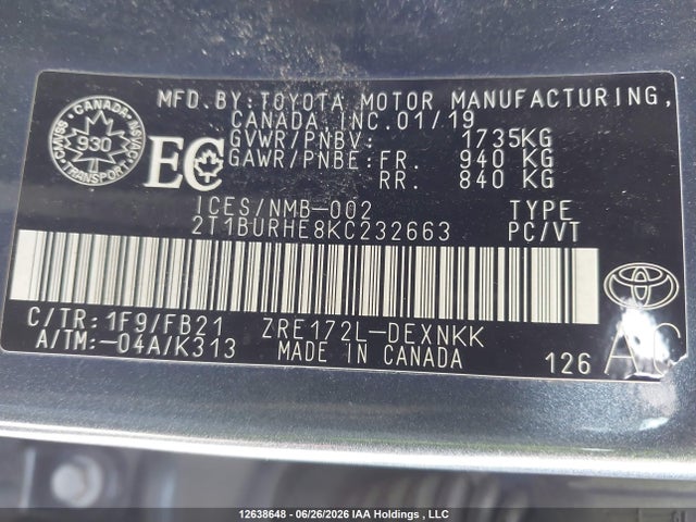 Toyota COROLLA LE 2019 2T1BURHE8KC232663 Image 19