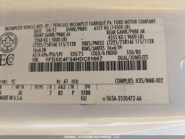 Продаж на аукціоні авто 2017 Ford Econoline E450 Super Duty Cutwy Van, vin: 1FDXE4FS4HDC51667, номер лоту: 12638652