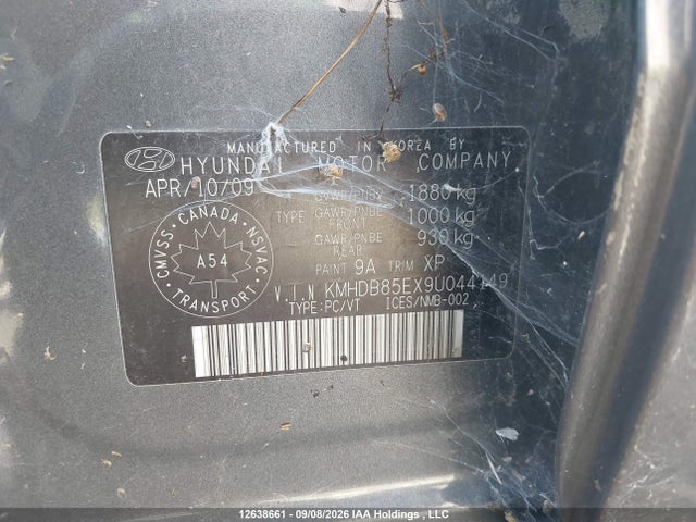 12638661 :رقم المزاد ، KMHDB85EX9U044149 vin ، 2009 Hyundai Elantra Touring مزاد بيع