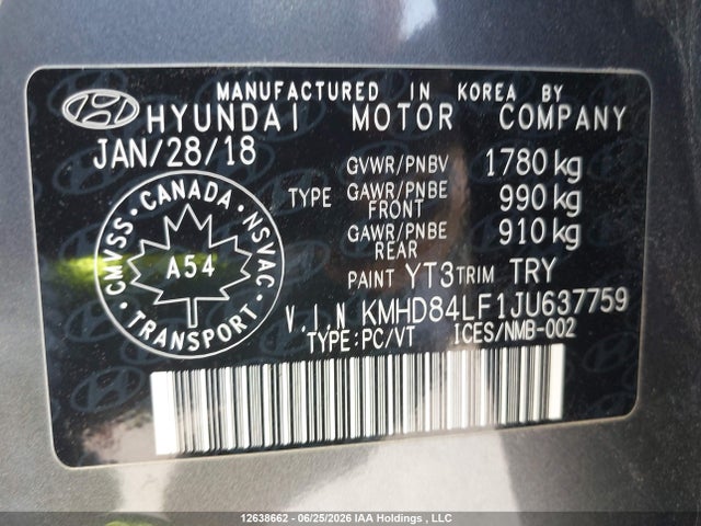 2018 Hyundai Elantra Gl მანქანა იყიდება აუქციონზე, vin: KMHD84LF1JU637759, აუქციონის ნომერი: 12638662
