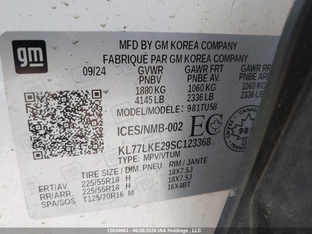 Продаж на аукціоні авто 2025 Chevrolet Trax Activ, vin: KL77LKE29SC123368, номер лоту: 12638663