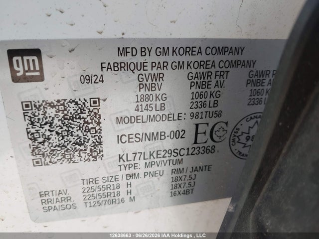 Продаж на аукціоні авто 2025 Chevrolet Trax Activ, vin: KL77LKE29SC123368, номер лоту: 12638663