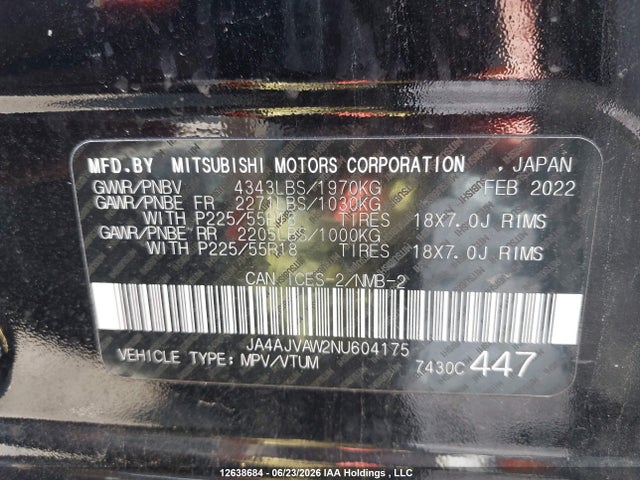 JA4AJVAW2NU604175 Mitsubishi RVR