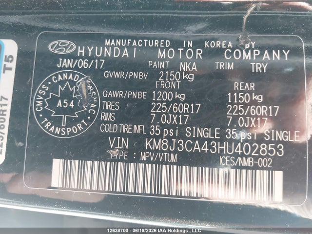 Hyundai TUCSON SE 2017 KM8J3CA43HU402853 Image 9