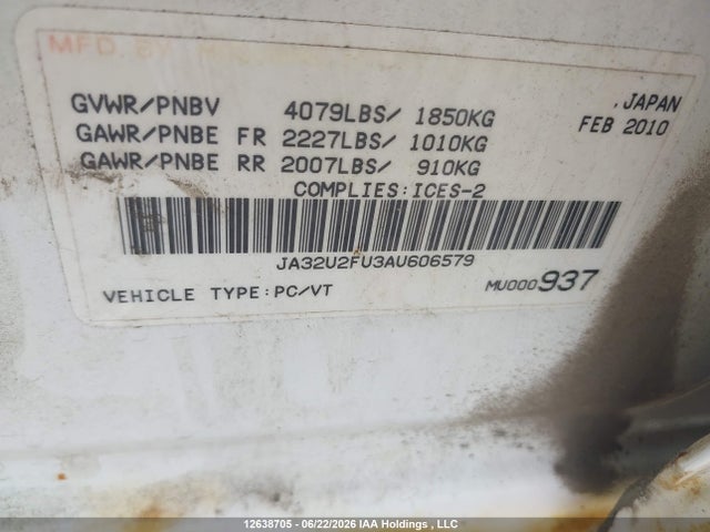 2010 Mitsubishi Lancer მანქანა იყიდება აუქციონზე, vin: JA32U2FU3AU606579, აუქციონის ნომერი: 12638705