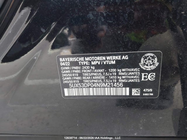 BMW X3 Xdrive30i 2022 5UX53DP04N9M21456 Image 9