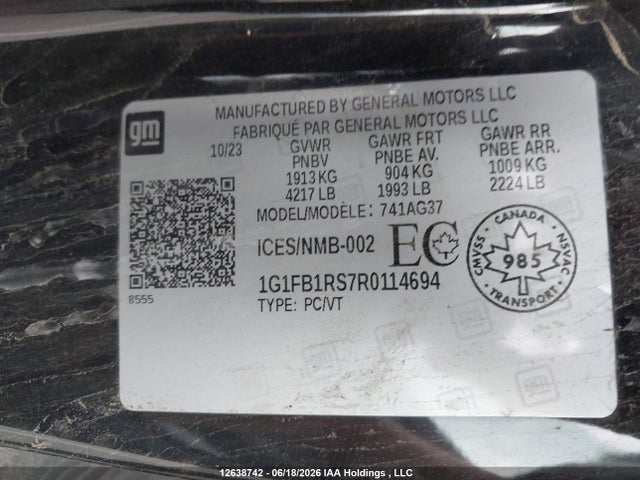 Aukcja sprzedaży 2024 Chevrolet Camaro 1lt, vin: 1G1FB1RS7R0114694, numer aukcji: 12638742