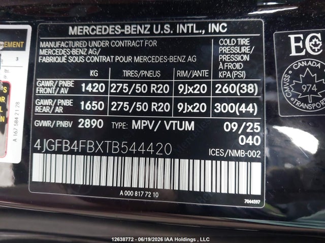 Aukcja sprzedaży 2026 Mercedes-benz Gle 350 4matic, vin: 4JGFB4FBXTB544420, numer aukcji: 12638772