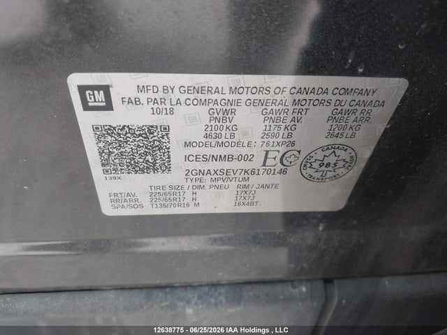 Aukcja sprzedaży 2019 Chevrolet Equinox Ls, vin: 2GNAXSEV7K6170146, numer aukcji: 12638775