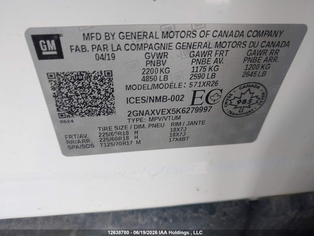 Chevrolet EQUINOX LT 2019 2GNAXVEX5K6279997 Image 18