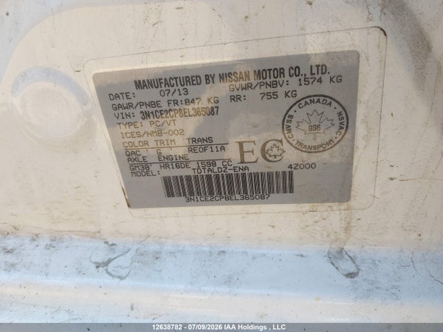 Nissan Versa Note S/s Plus/sv/sl 2014 3N1CE2CP8EL365087 Image 9