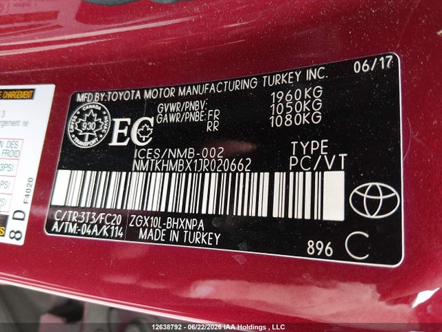 2018 Toyota C-hr Xle მანქანა იყიდება აუქციონზე, vin: NMTKHMBX1JR020662, აუქციონის ნომერი: 12638792