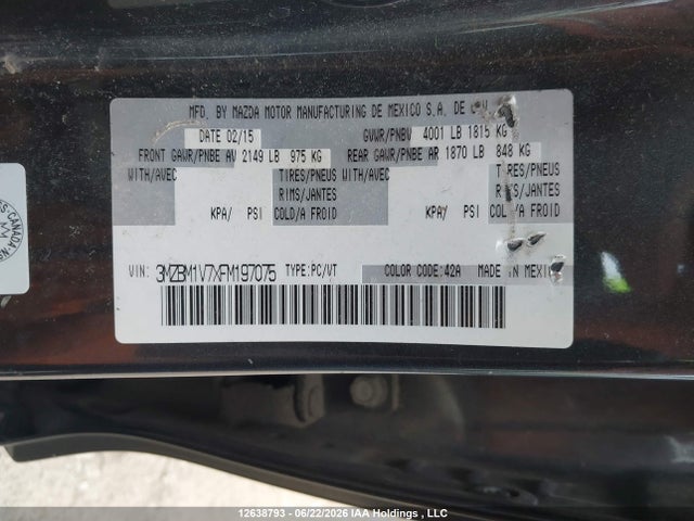 3MZBM1V7XFM197075 Mazda Mazda3 Gs