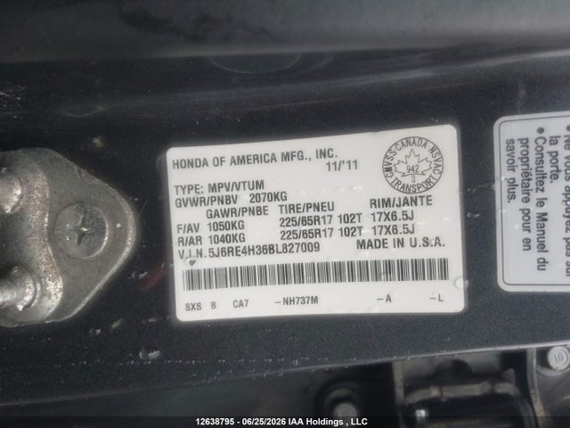 Aukcja sprzedaży 2011 Honda Cr-v Lx, vin: 5J6RE4H36BL827009, numer aukcji: 12638795