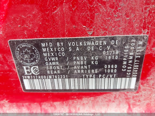3VW717AU0JM762231 Volkswagen Golf Sportwagen 1.8 Tsi Comfortline/1.8 Tsi Trendline