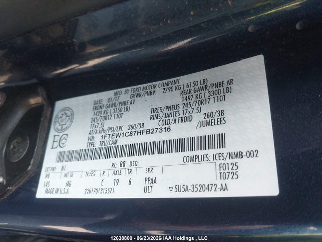 Ford F-150 Xlt 2017 1FTEW1C87HFB27316 Image 9
