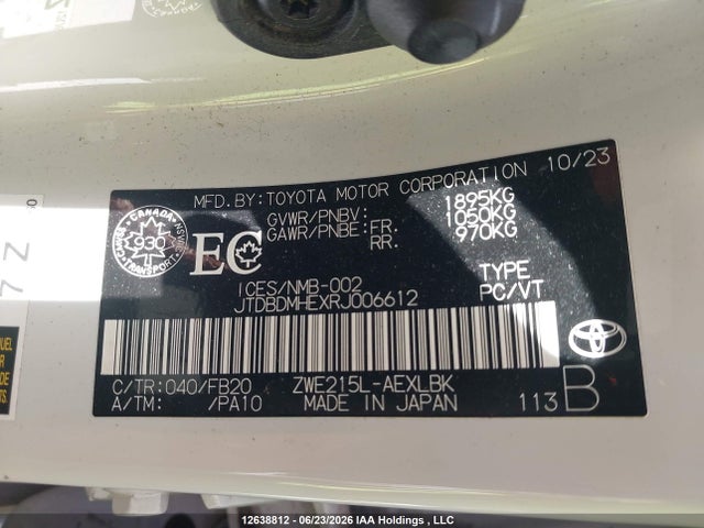 2024 Toyota Corolla Hybrid მანქანა იყიდება აუქციონზე, vin: JTDBDMHEXRJ006612, აუქციონის ნომერი: 12638812