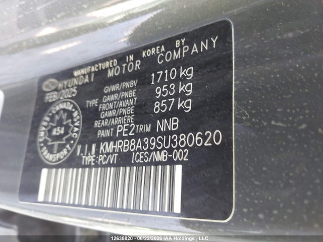 Продаж на аукціоні авто 2025 Hyundai Venue Essential, vin: KMHRB8A39SU380620, номер лоту: 12638820