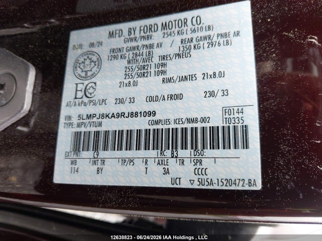 Продаж на аукціоні авто 2024 Lincoln Nautilus Reserve, vin: 5LMPJ8KA9RJ881099, номер лоту: 12638823