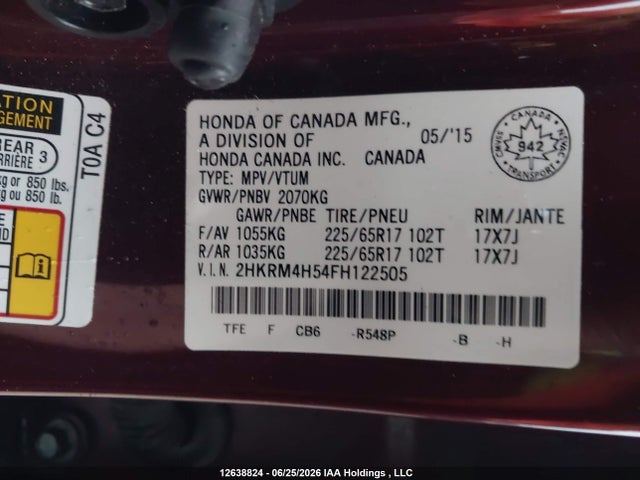Honda CR-V EX 2015 2HKRM4H54FH122505 Image 9