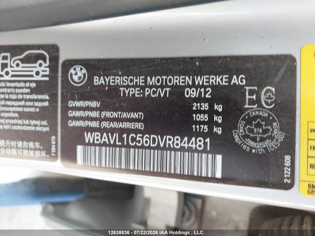 12638836 :رقم المزاد ، WBAVL1C56DVR84481 vin ، 2013 Bmw X1 Xdrive28i مزاد بيع