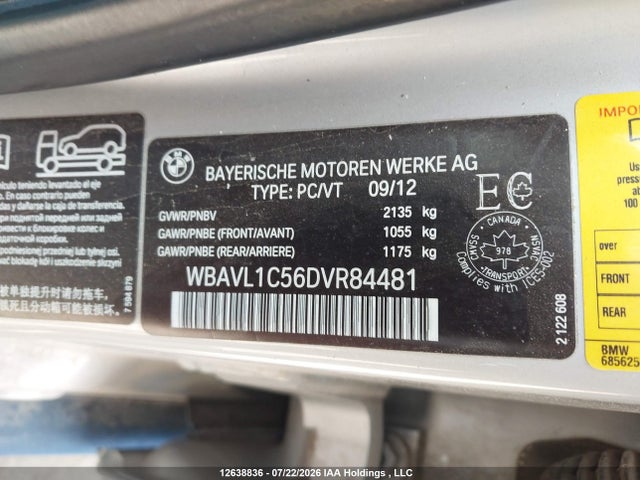 12638836 :رقم المزاد ، WBAVL1C56DVR84481 vin ، 2013 Bmw X1 Xdrive28i مزاد بيع