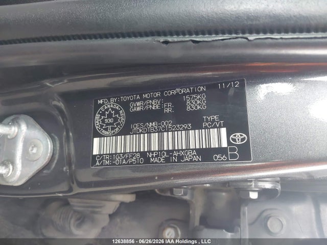 2012 Toyota Prius C Technology მანქანა იყიდება აუქციონზე, vin: JTDKDTB37C1523293, აუქციონის ნომერი: 12638856