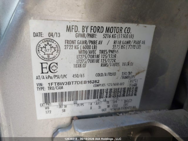 Продаж на аукціоні авто 2013 Ford F-350 King Ranch/lariat/platinum/xl/xlt, vin: 1FT8W3BT7DEB16282, номер лоту: 12636518