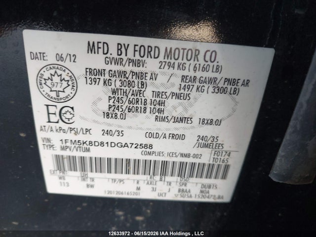 2013 Ford Explorer Xlt მანქანა იყიდება აუქციონზე, vin: 1FM5K8D81DGA72588, აუქციონის ნომერი: 12633972
