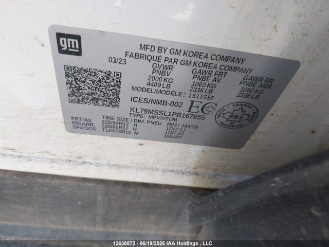 Aukcja sprzedaży 2023 Chevrolet Trailblazer Activ, vin: KL79MSSL1PB167655, numer aukcji: 12638872