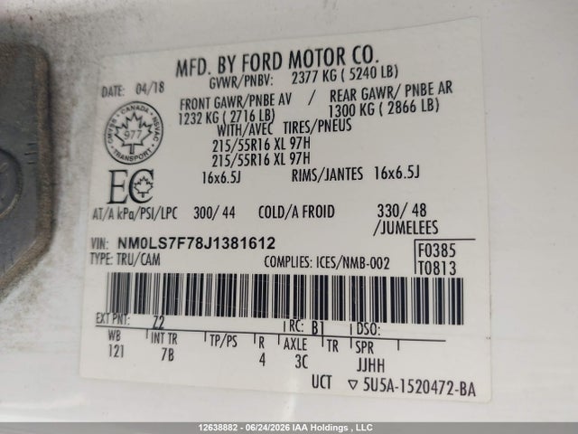 Aukcja sprzedaży 2018 Ford Transit Connect Xlt, vin: NM0LS7F78J1381612, numer aukcji: 12638882