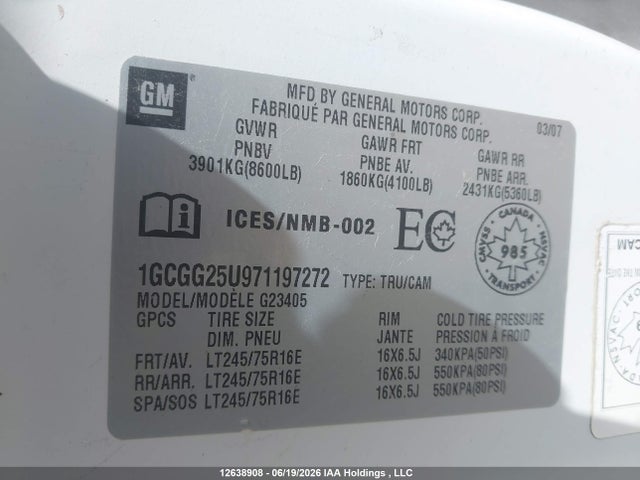 Продаж на аукціоні авто 2007 Chevrolet Express Standard, vin: 1GCGG25U971197272, номер лоту: 12638908