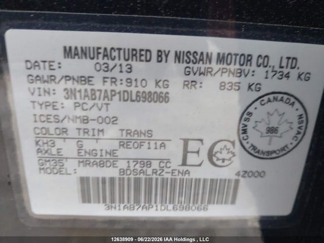 Продажа на аукционе авто 2013 Nissan Sentra S/sv/sr/sl, vin: 3N1AB7AP1DL698066, номер лота: 12638909
