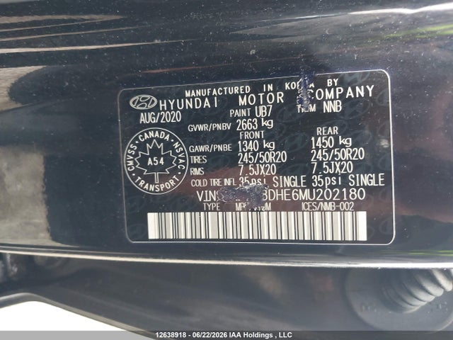 12638918 :رقم المزاد ، KM8R3DHE6MU202180 vin ، 2021 Hyundai Palisade Luxury 7-passenger Seating مزاد بيع