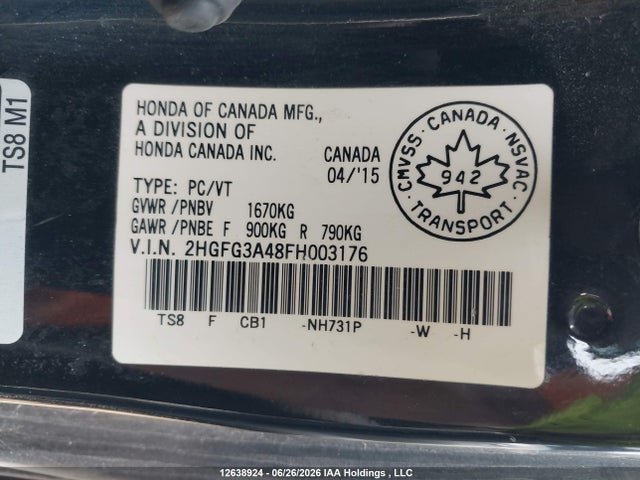 Продаж на аукціоні авто 2015 Honda Civic Lx, vin: 2HGFG3A48FH003176, номер лоту: 12638924