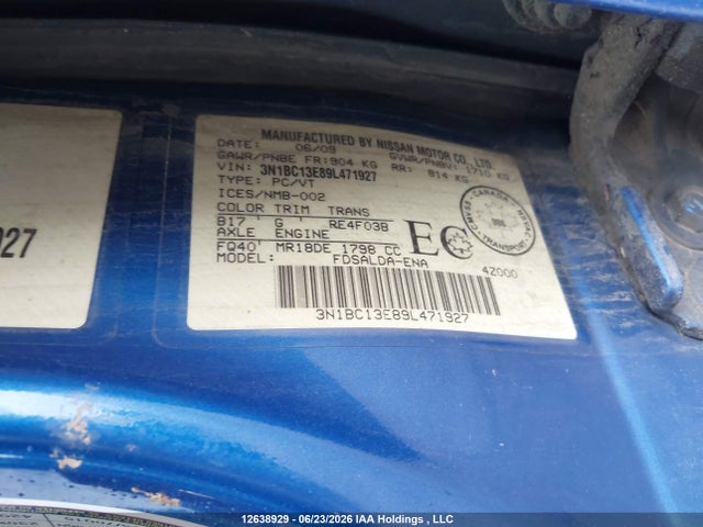 Продажа на аукционе авто 2009 Nissan Versa 1.8s, vin: 3N1BC13E89L471927, номер лота: 12638929