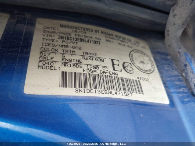 Продажа на аукционе авто 2009 Nissan Versa 1.8s, vin: 3N1BC13E89L471927, номер лота: 12638929