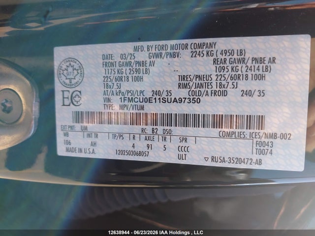 Ford Escape 2025 1FMCU0E11SUA97350 Image 9